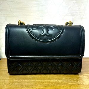 NEW VERSION Tory Burch Black Leather Fleming Convertible Bag $598